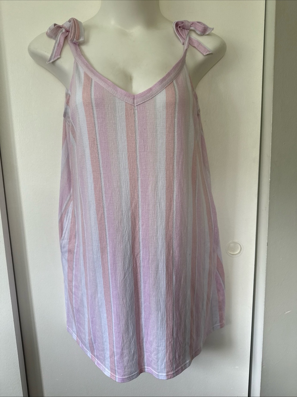 Laura Ashley Pink and White Striped Tie-Shoulder Chemise